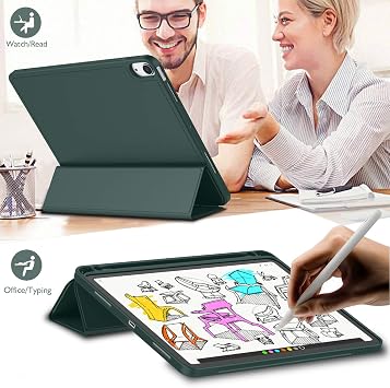 iMieet iPad Air 11 İnç Kılıf 2024 (6. Nesil), iPad Air 5. Nesil Kılıf 2022/4. Nesil Kılıf 2020 10,9 İnç Kalem Tutuculu, Üç Katlı Stand Akıllı Kılıf (Gece Yeşili)
