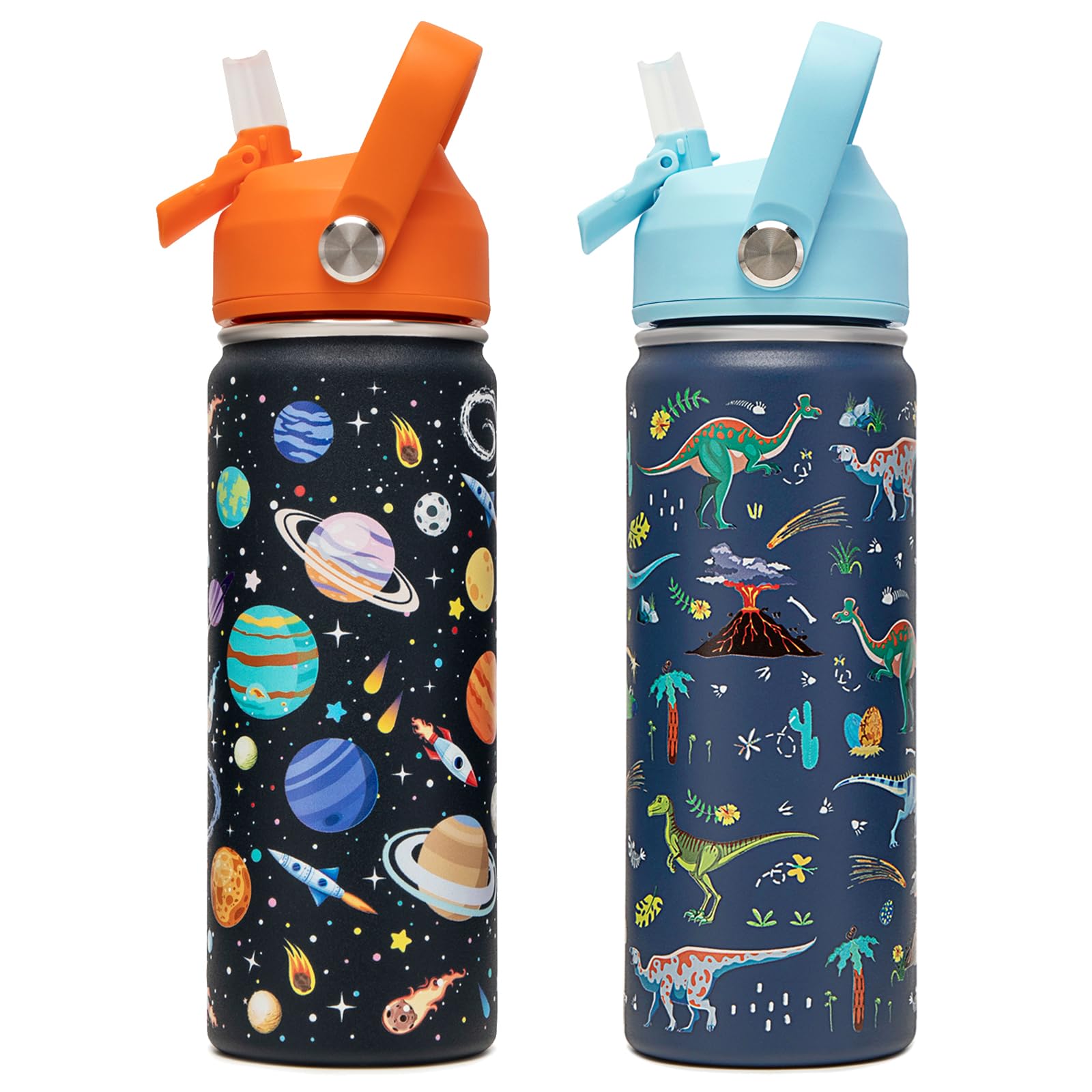 ACESAK Botella de agua aislada para niños de 510.3 g con tapa con pajilla