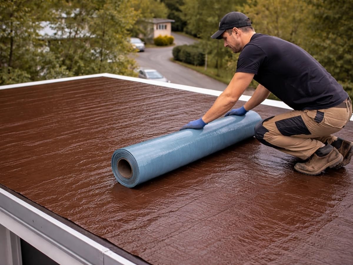 Selbstklebende Dachabdichtungsbahn 1 x 10 m Braun – Bitumen Dachbahn mit Aluminium-Decklage – wasserdichte Dachabdichtung ohne Flamme – für Carport, Gartenhaus & Flachdach Rolle 10 m²