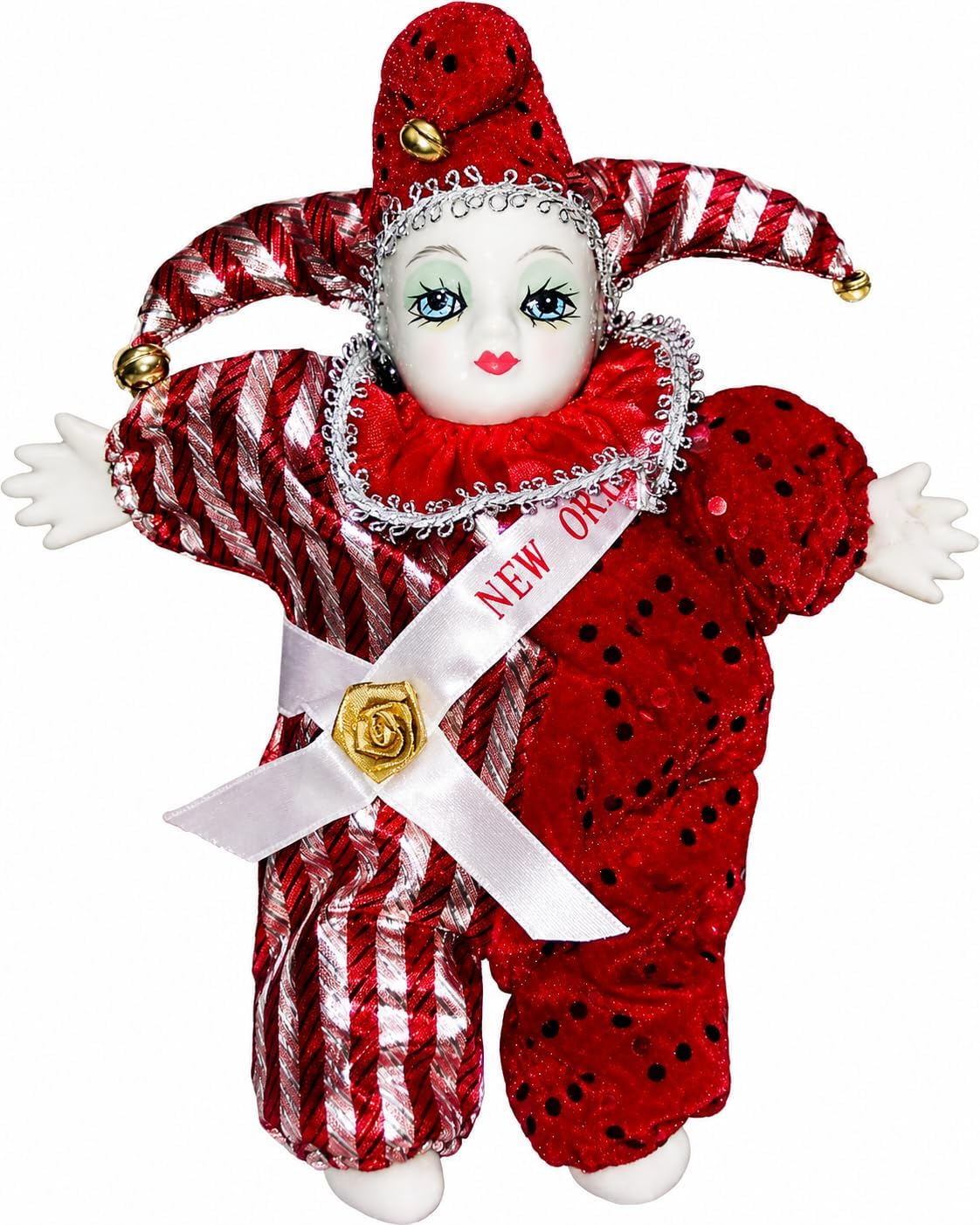 Porcelain Mardi Gras Clown Figure Red New Orleans Carnival Decorative Collectible