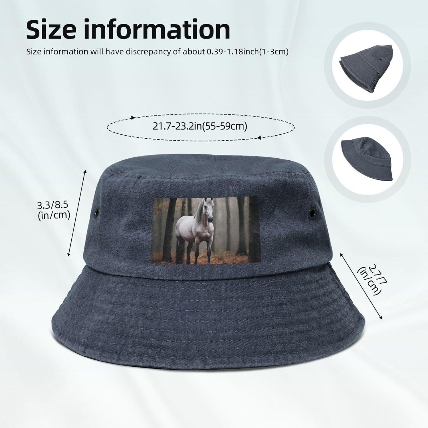 Gray and White Horse Printed Cowboy Fisherman hat, Suitable for Outdoor Fishing Beach Party Fisherman hat Hip-hop hat,