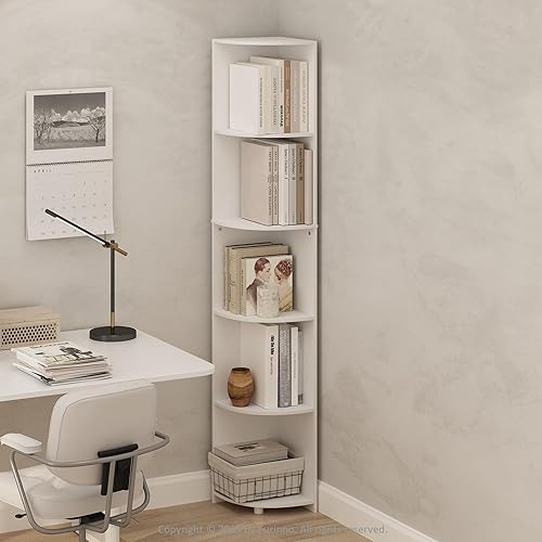 Miniatura 11 de Furinno Estantería básica para libros, estantería de 4 niveles, estantería con estante esquinero en zigzag, 14.2 x 14.2 x 57.7, para sala de estar,