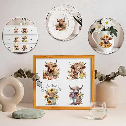 Miniatura 5 de Envoltura de Taza UV DTF - 20 Hojas de Envoltura de Taza UV Highland Cow UVDTF, Adhesivos de Girasol Uvdtf, Adhesivos de Transferencia