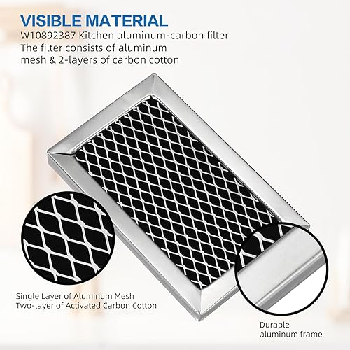 Miniatura 4 de W10892387 Filtro de carbón de microondas sobre el rango para Whirlpool, Maytag, Amana W10845250, 4455038, AP6036051, PS11769323