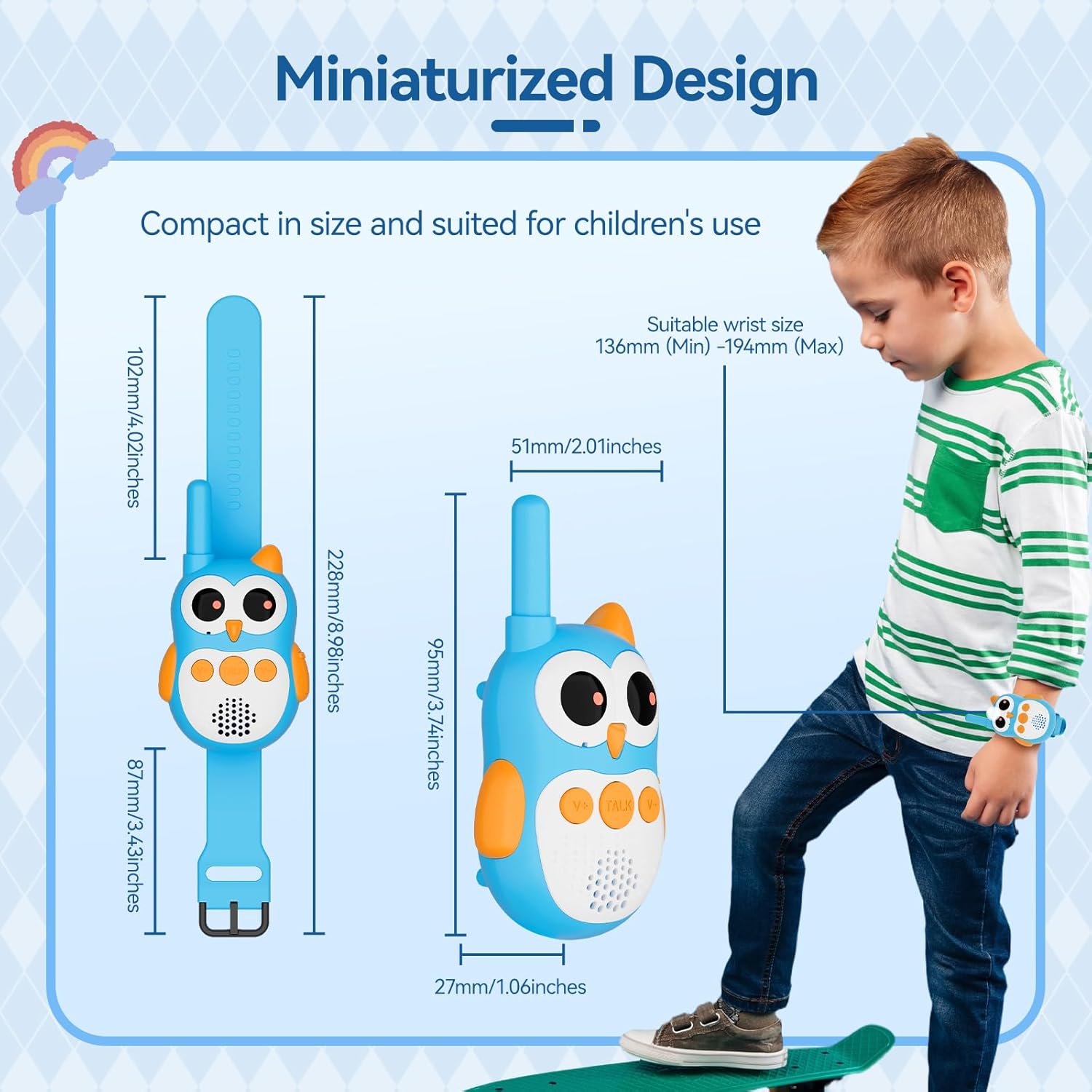 Retevis RT30W Kids Walkie Talkies, Owl Toys for Toddlers, Watch Toy Walkie Talkies for Kids Rechargeable, LED Eyes, Easter Birthday Gifts for Boys Girls Outdoor Camping Hiking Family Games (2 Pack)
