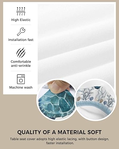 Miniatura 2 de Juego de 6 fundas de asiento de tortuga oceánica para sillas de comedor, fundas elásticas para sillas de cocina, color azul, verano, playa, náutico,
