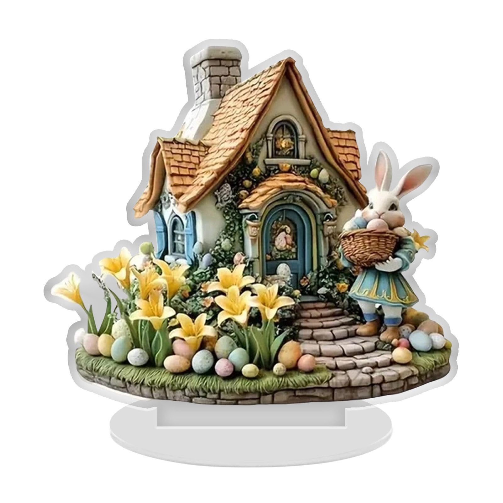 Psdndeww Bunnies Figurines Easters Decoration Table Centerpieces Acrylic Easters Eggs Rabbits Statue Rabbits Sculpture Home Decors Acrylic Figurines