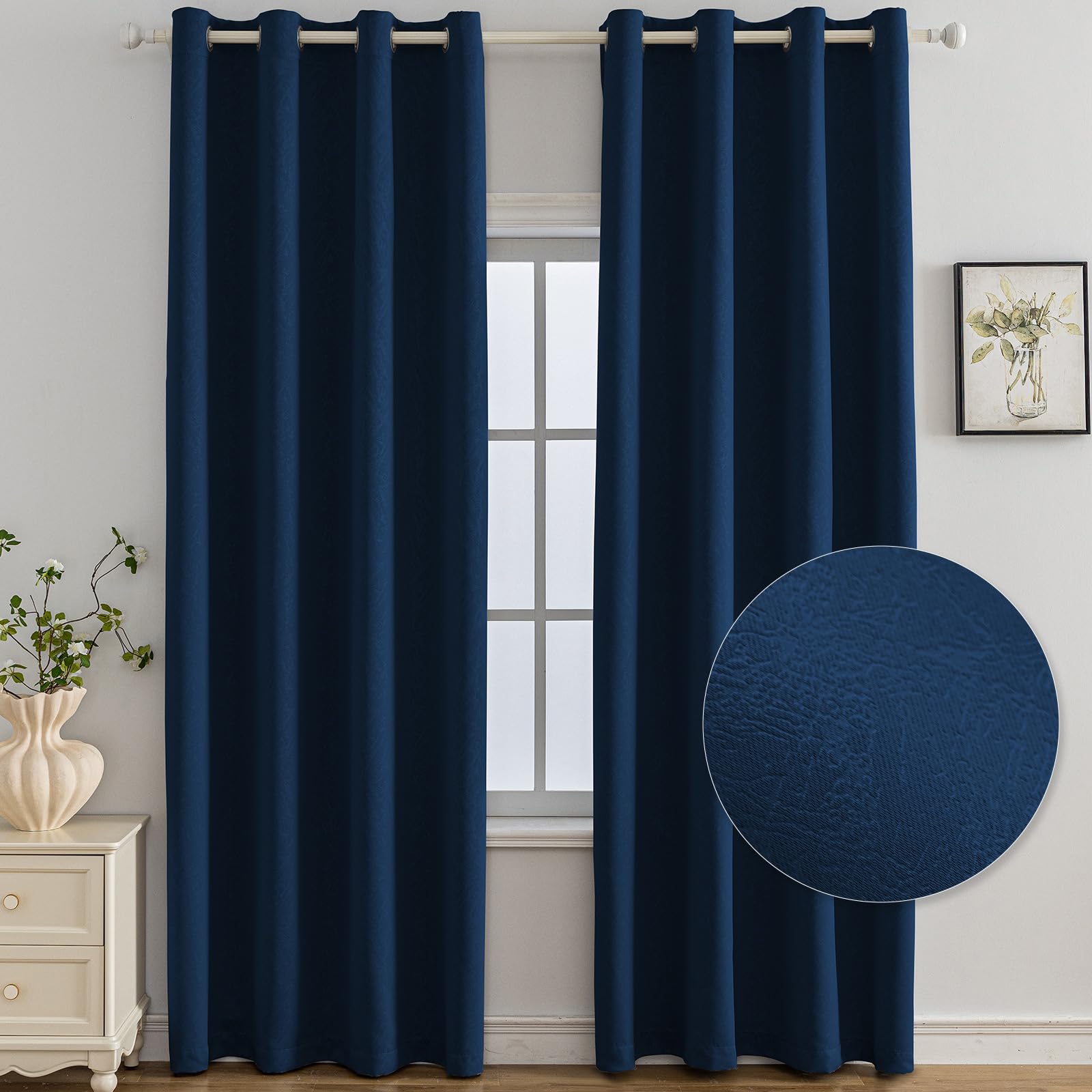 Ystyle Cortinas Opacas 2 Piezas, 140x280 CM, Cortinas Termicas Aislantes Frio Y Calor, Cortinas Blackout Salon Modernas, Cortinas Termica Dormitorio, Cortina Antiruido con Ojales, Azul Marino