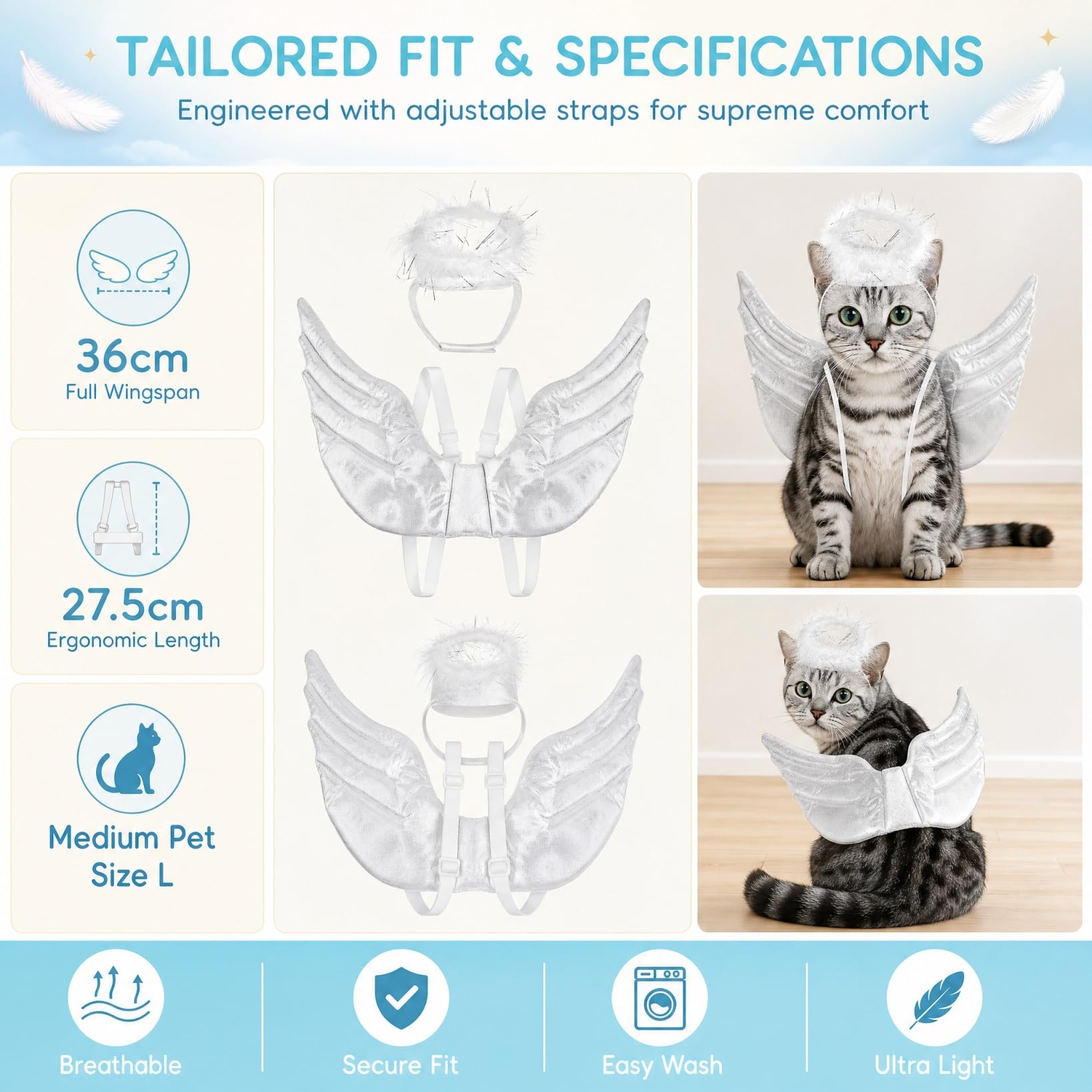 猫翼　CAT WING SUPVOX Halloween Angel Wings Cat Costume, L Size, Adjustable