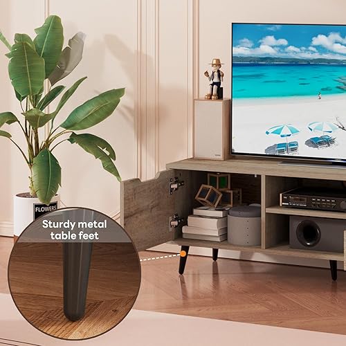 Miniatura 4 de Maxtown - Soporte de TV para sala de estar, consola de TV para TV de 55 pulgadas, centro de entretenimiento con 1 gabinete, 2 cajones, consola