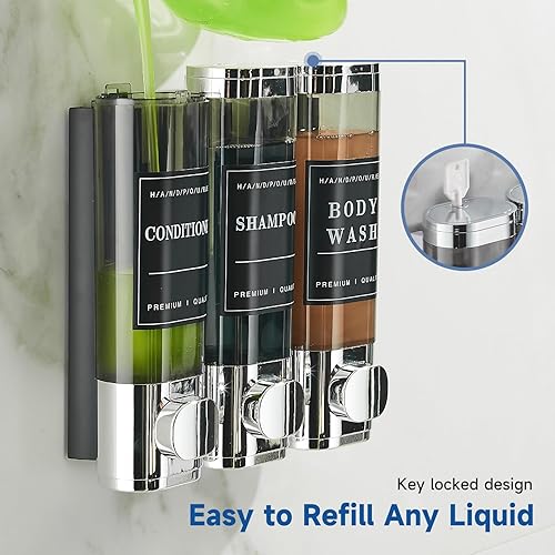 Miniatura 4 de Unisense - Dispensador de champú y acondicionador, dispensador de jabón de ducha de 3 cámaras, sin taladro, dispensador de champú montado en la