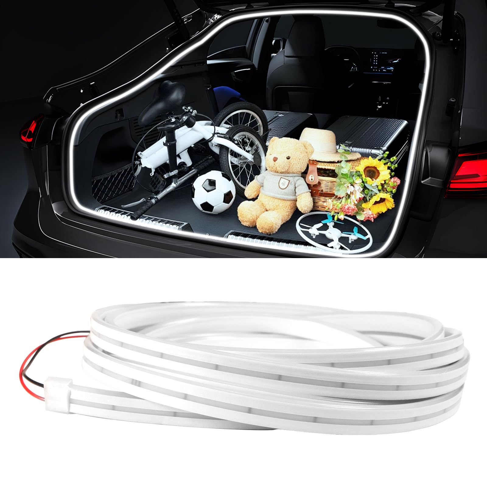 Bande Lumineuse du Coffre de Voiture, Bande de Voiture à Découper Flexible pour Le Tronc étanche des Lumières Intérieures à LED (Blanc, 4m / 158 in)