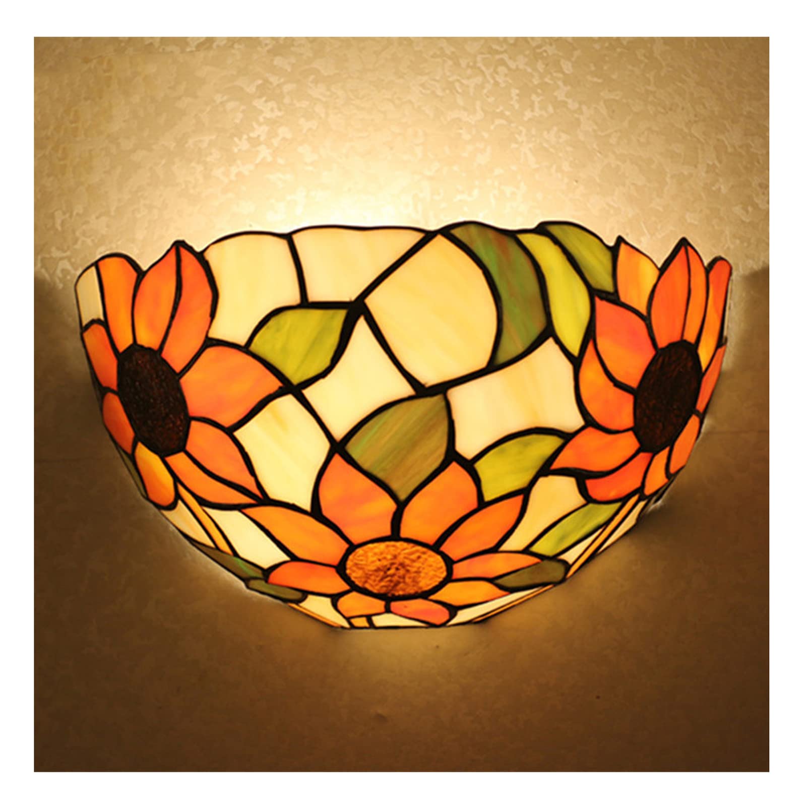 Uziqueif Tiffany Style Wall Sconce Light, 12 Inch Vintage Sunflower Stained Glass Lamp Shade - E27 Wall Lamp Light for Decorative Bedroom, Living Room, Lounge, Corridor, Hallway, Restaurant,Sunflower