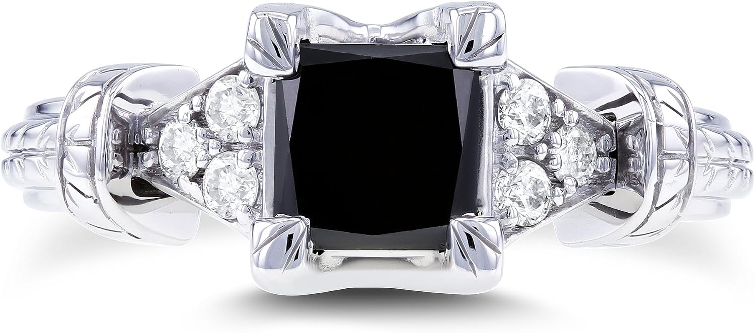 Kobelli Black Princess Diamond Vintage Style Ring 1 1/8 CTW in 14k White Gold