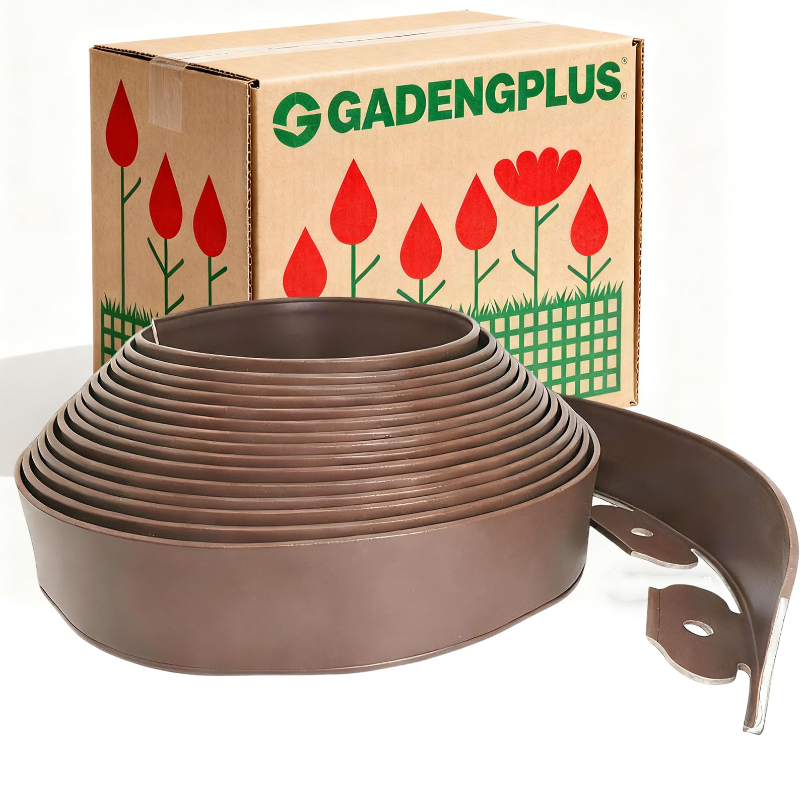 Landscape Edging，2inx33FT Garden Edging with 60 Spikes for Lawn(33feet-Brown)