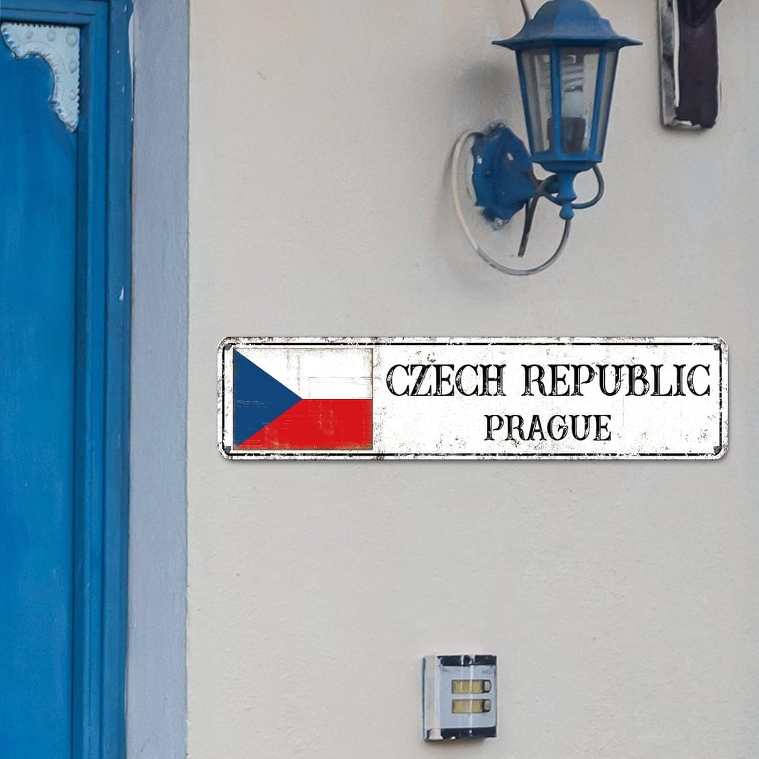 Personalized Czech Republic Street Sign Czech Republic Flag Signs Capital Country City Souvenir Aluminum Metal Sign Vintage Indoor & Outdoor Decor for Home Man Cave Door Porch Garden Party 24x6in
