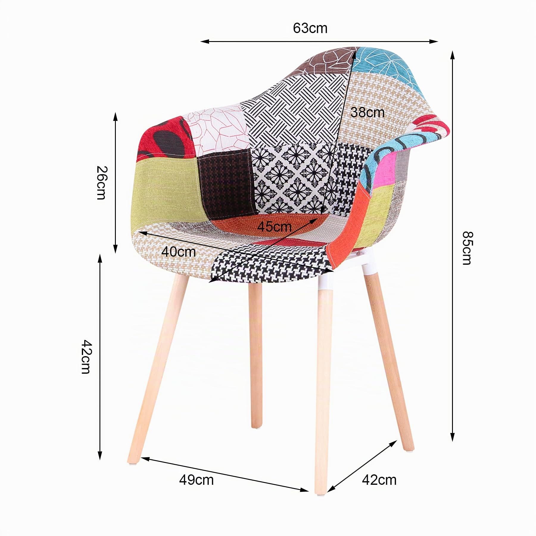 Set di 2 Sedie da Pranzo Moderne, Sedie da Cucina con Gambe in Legno di Faggio, Sedie Patchwork in Tessuto per la Sala da Pranzo, il Soggiorno, la Camera da Letto, ecc. (Rosso)