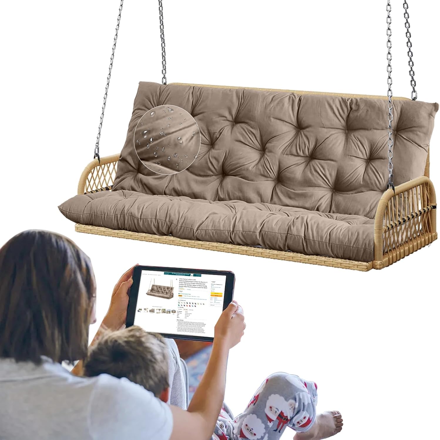 Dttra Three Seat Swing Replacement Cushions, Porch Swing Cushions, Thickened