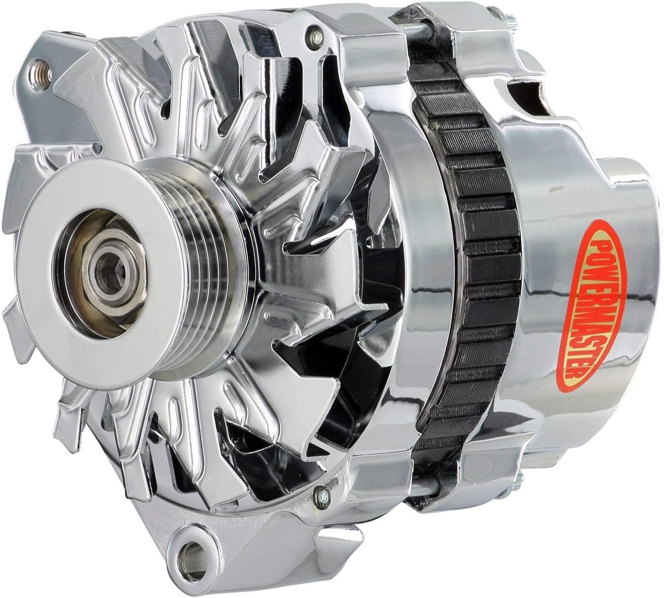 Powermaster - Alt GM CS130 Polish 105A 6 grv Pulley Baffle & Cone Offset Left MTG 1-Wire or OE Hookup