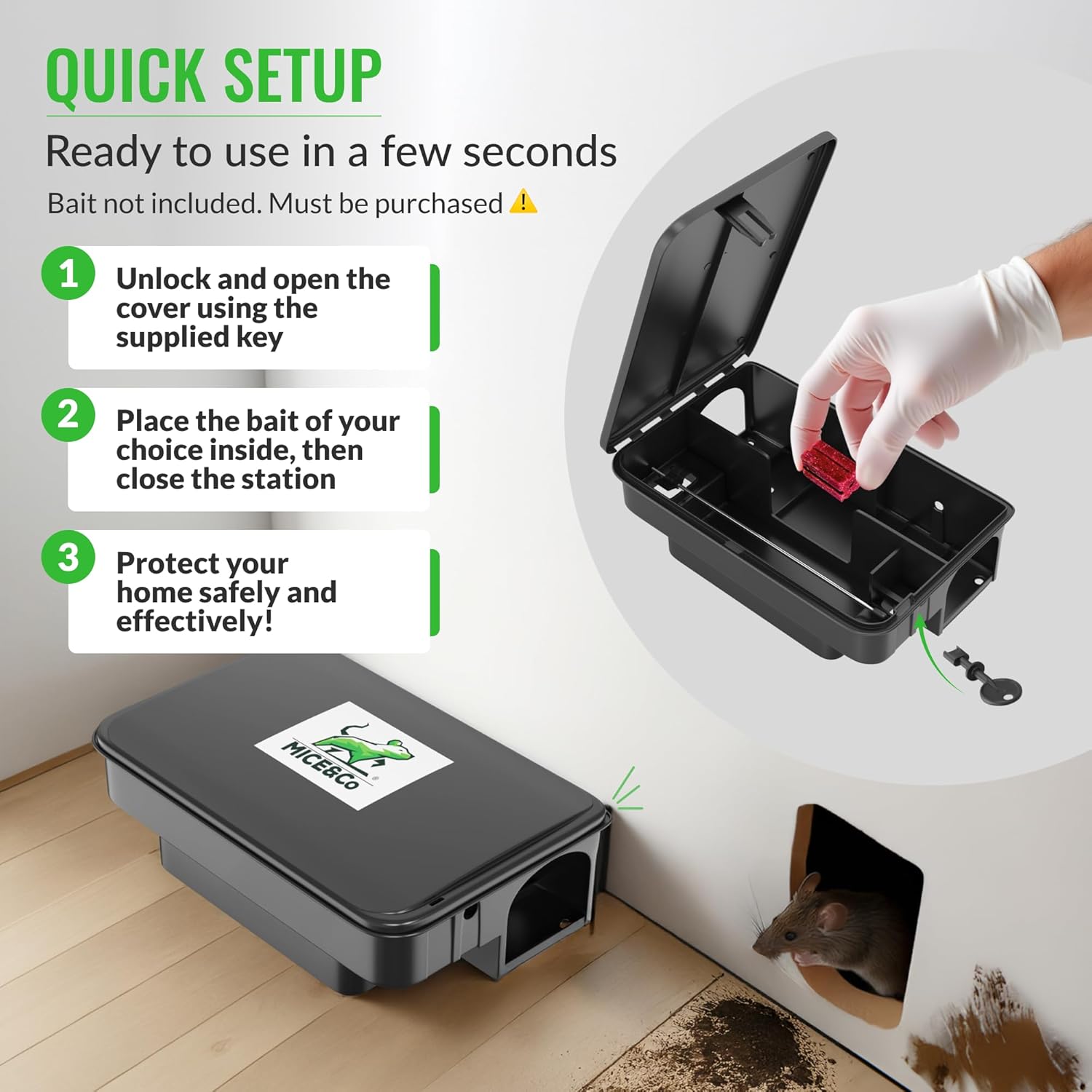 Mice&Co Rat Bait Stations 2 Pack – Lockable Rodent Traps for Outside & Inside – Heavy Duty, Weather-Resistant Bait Boxes with Dual Entry – Tamper-Proof Design – Child & Pet Safe