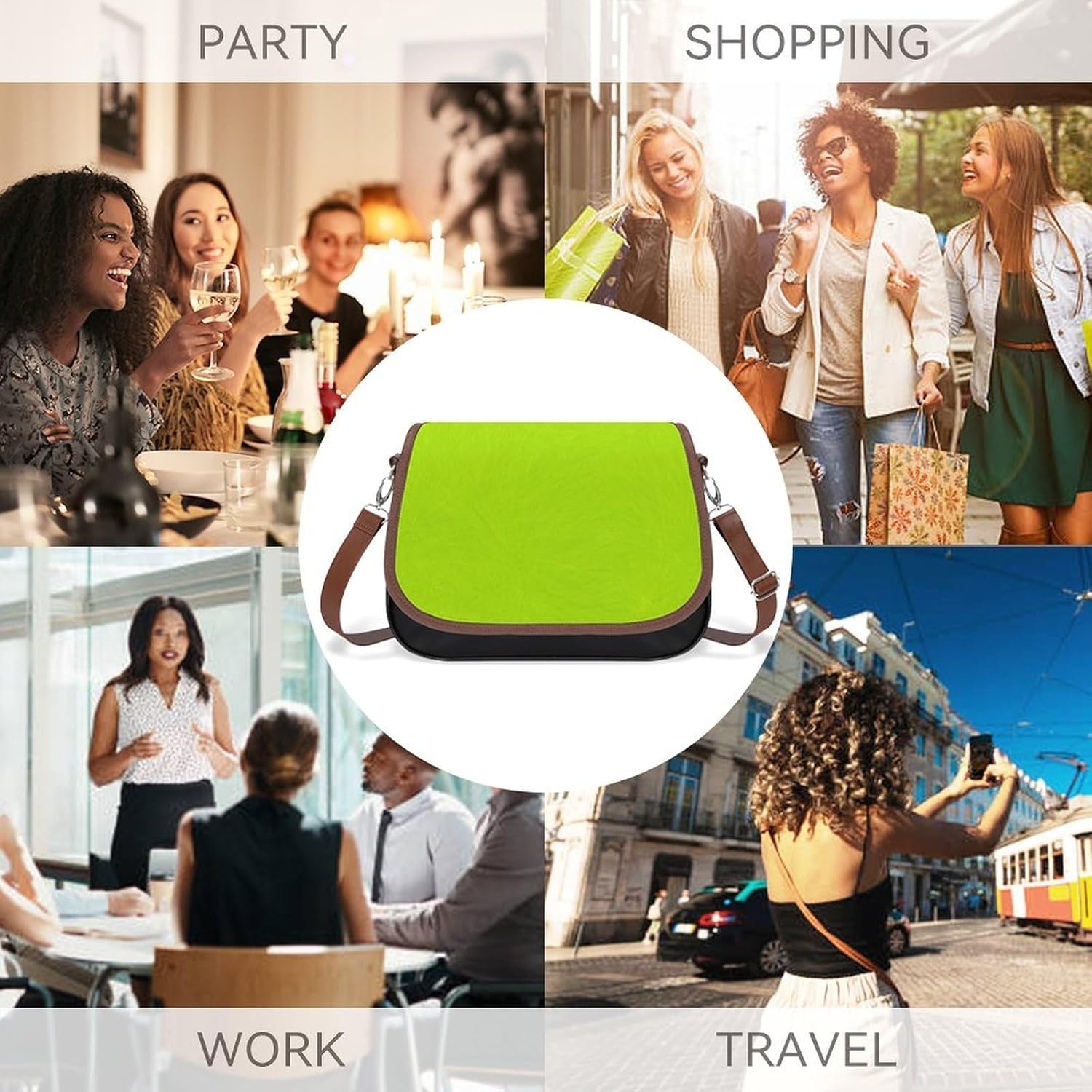 Abstract Green LimeWomen's Faux Leather Crossbody Bag, Waterproof Wrinkle-Resistant Shoulder Bag with Detachable Strap, Large Capacity Casual Handbag, Fashion Daily Purse for Shopping Work Dating, Ide