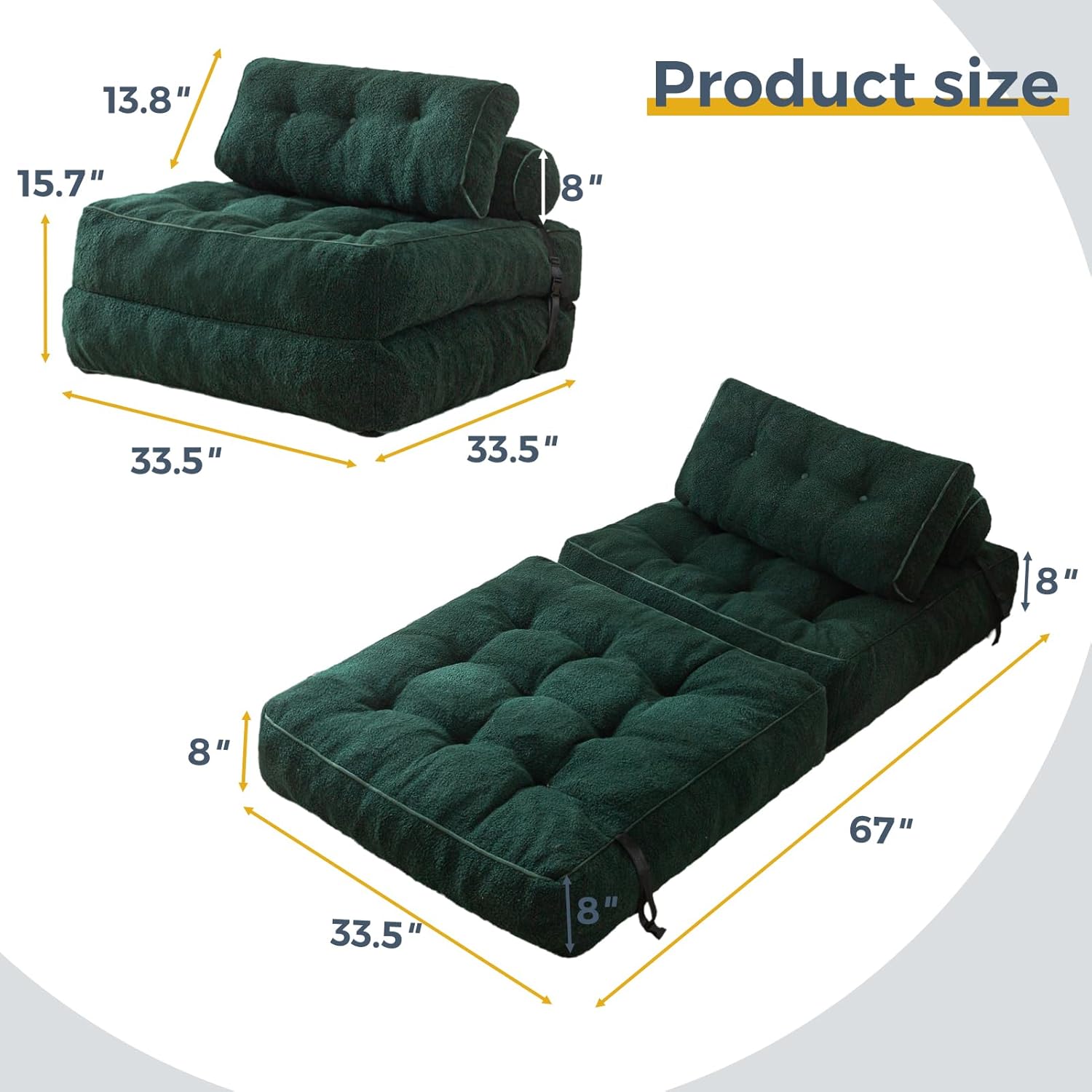 MAXYOYO Folding Sofa Bed, Convertible Sleeper Chair with Pillow, Portable Fold Out Sofa Couch Boucle Fabric Comfy Foldable Mattress with Back Support for Living Room Apartment