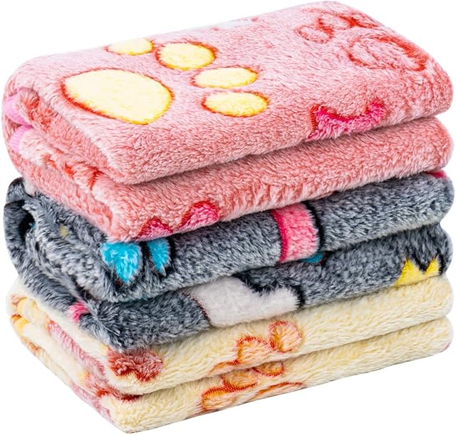 MICOOYO Dog Blanket Medium - Fluffy Fleece Pet Blanket, Washable Puppy Blankets for Dogs Cats - 3 Pack(Paws & Bones, M)