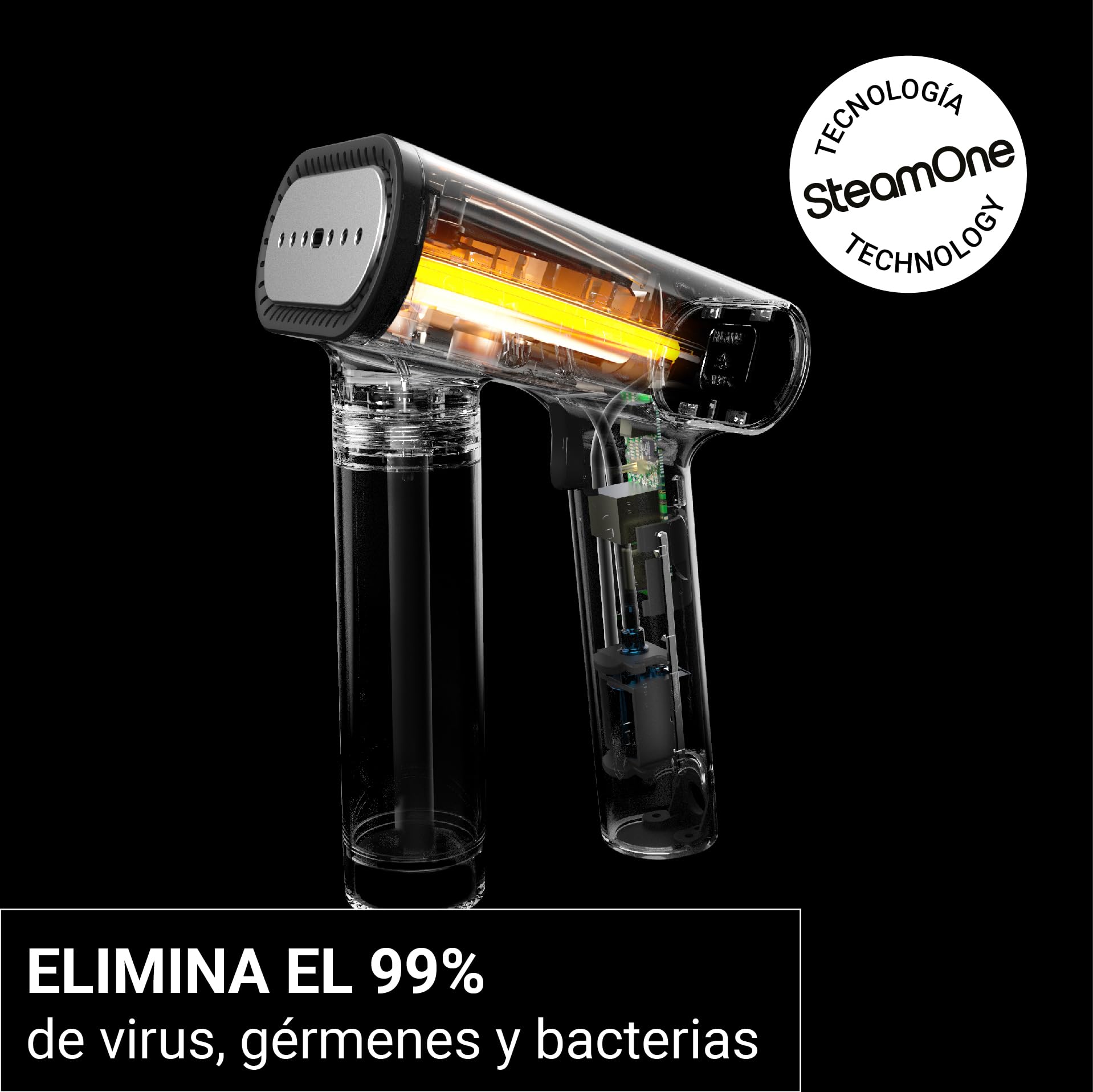 SteamOne - Plancha de vapor 2000 W, 30 g/min - Plancha de viaje - Autonomía de 8 min (150 ml) - Cable de 3 m - Elimina el 99,99% de los virus, gérmenes y bacterias - Listo en 30 segundos - EUNS150B