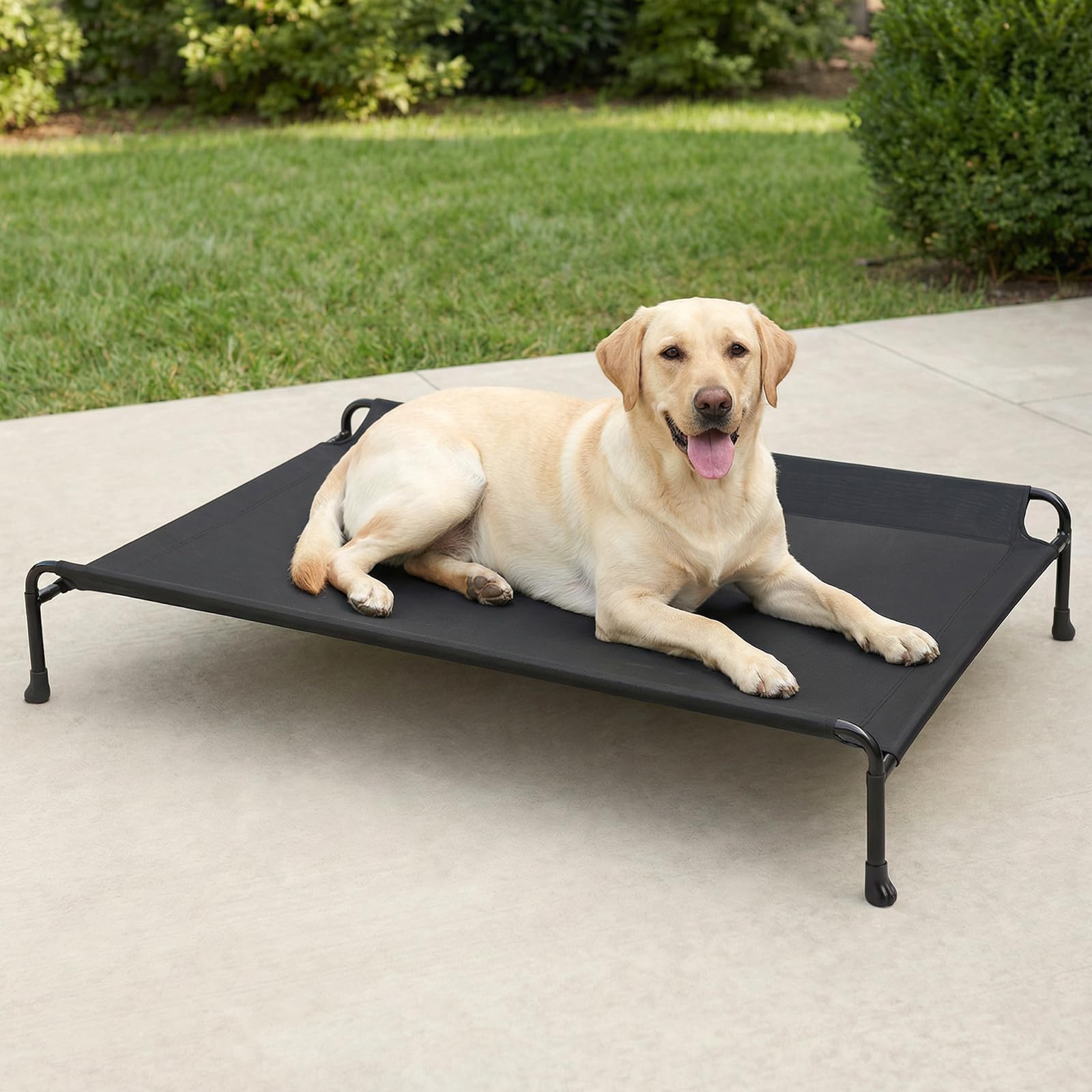 Veehoo Outdoor Dog Bed, Raised Dog Beds for Large Dogs, Elevated Dog Bed with Headrest, Washable Cooling Pet Cot with Non-Skid Feet, Breathable Pet Hammock for Indoor or Camping, 41", Black