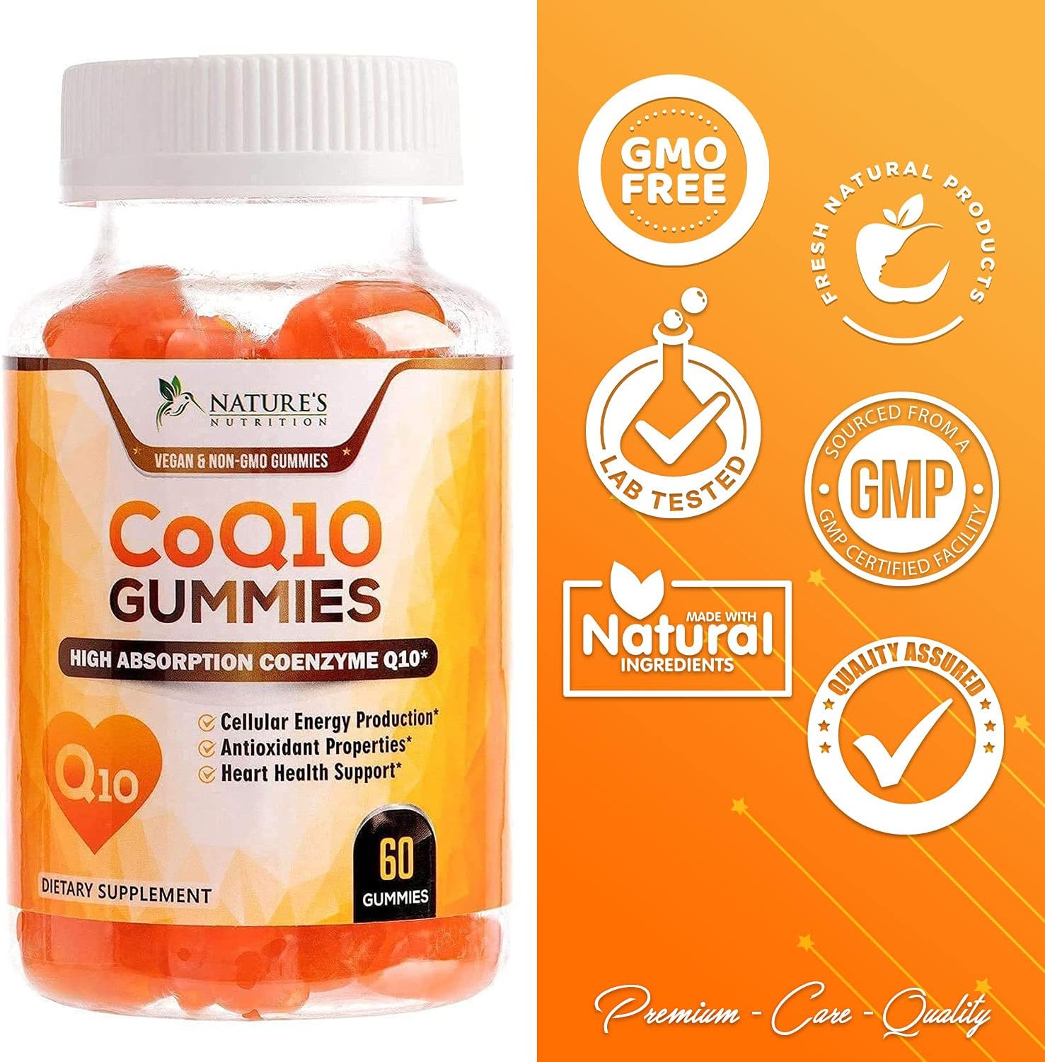 CoQ10 Gummies - Peach Gummy Vitamins with High Absorption Coenzyme Q10 100mg - Natural Antioxidant Dietary Supplement for Heart Health Support - 60 Gummies : Health & Household
