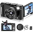 Digital Camera 4K for Photography, 50MP Vlogging Camera for YouTube Video with Flash and 3" 180  Flip Screen, 18X Digital Zoom Compact Travel Cameras with 64GB TF Card for Teens Beginner Black