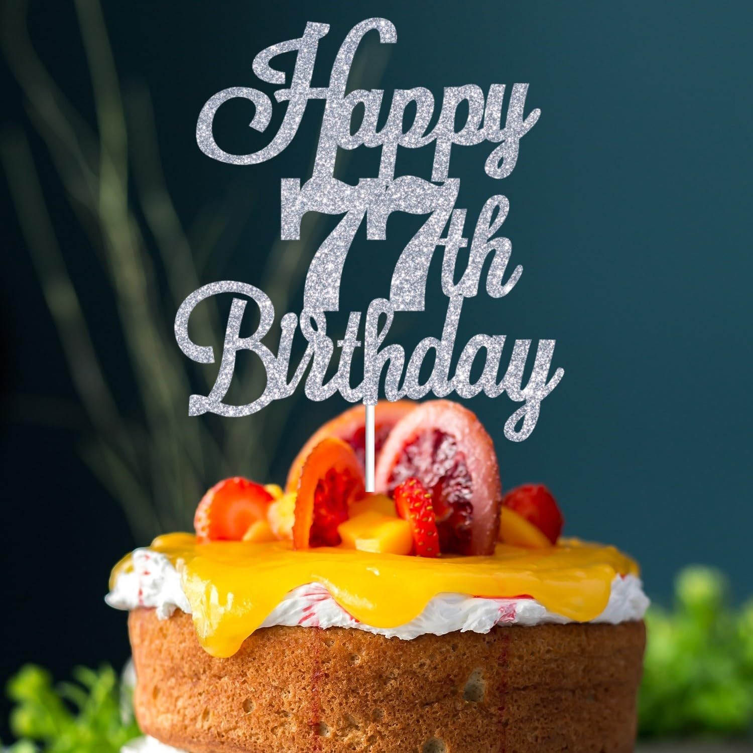 Topper Per Torta Happy 77th Birthday - Decorazione Glitterata Oro E Nero Per Compleanno 77 Anni