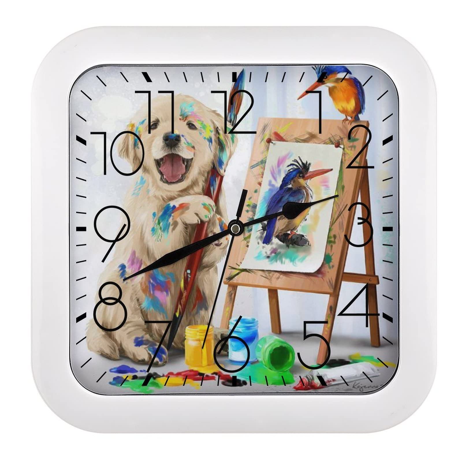 Pendule murale peintre pour chiens silencieuse pour eliminer les bruits de tic-tac