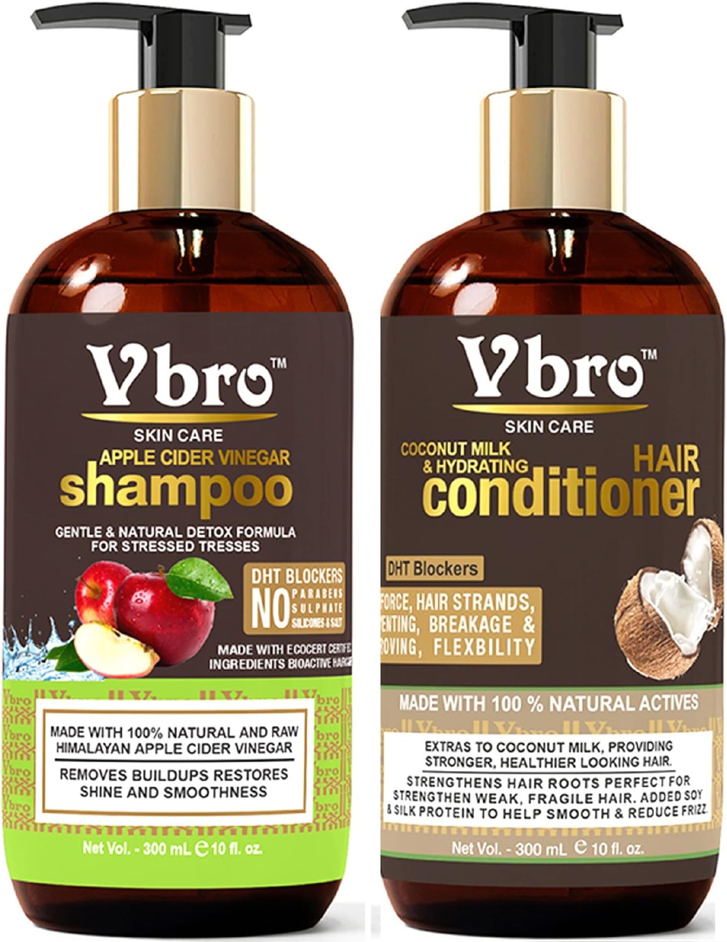 Vbro Skincare Apple Cider Vinegar Goodness Hair Shampoo With Hair Conditioner (2 Items In tThe Set) For Men & Women (300ml Shampoo + 300 ml Conditioner)