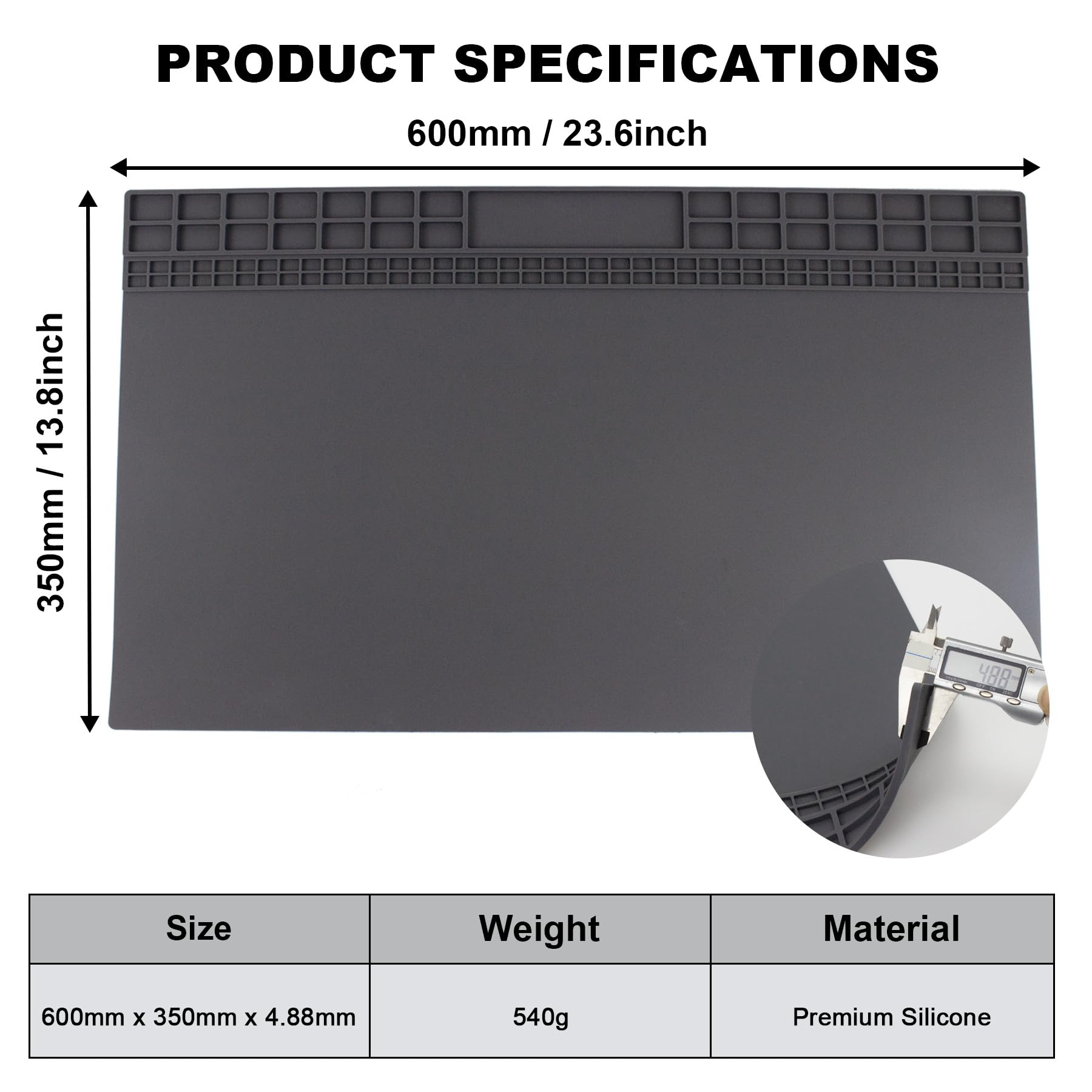 Alfombrilla de soldadura de silicona extra grande de 60 x 35 cm, resistente al calor, 500.0 °C, antideslizante, para reparación de soldadores BGA y pistola, electrónica, teléfono, laptop (gris)