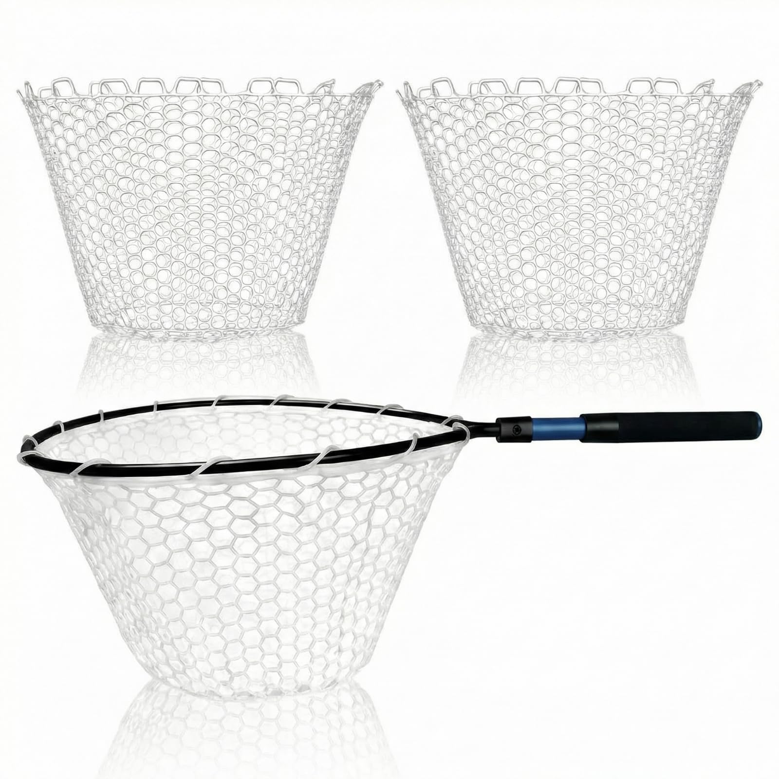 2Pcs Rubber Fishing Net Replacement Netting Without Handle Fly Fish Landing Nets Bag Foldable Trout Net Rubber Mesh for Freshwater Saltwater
