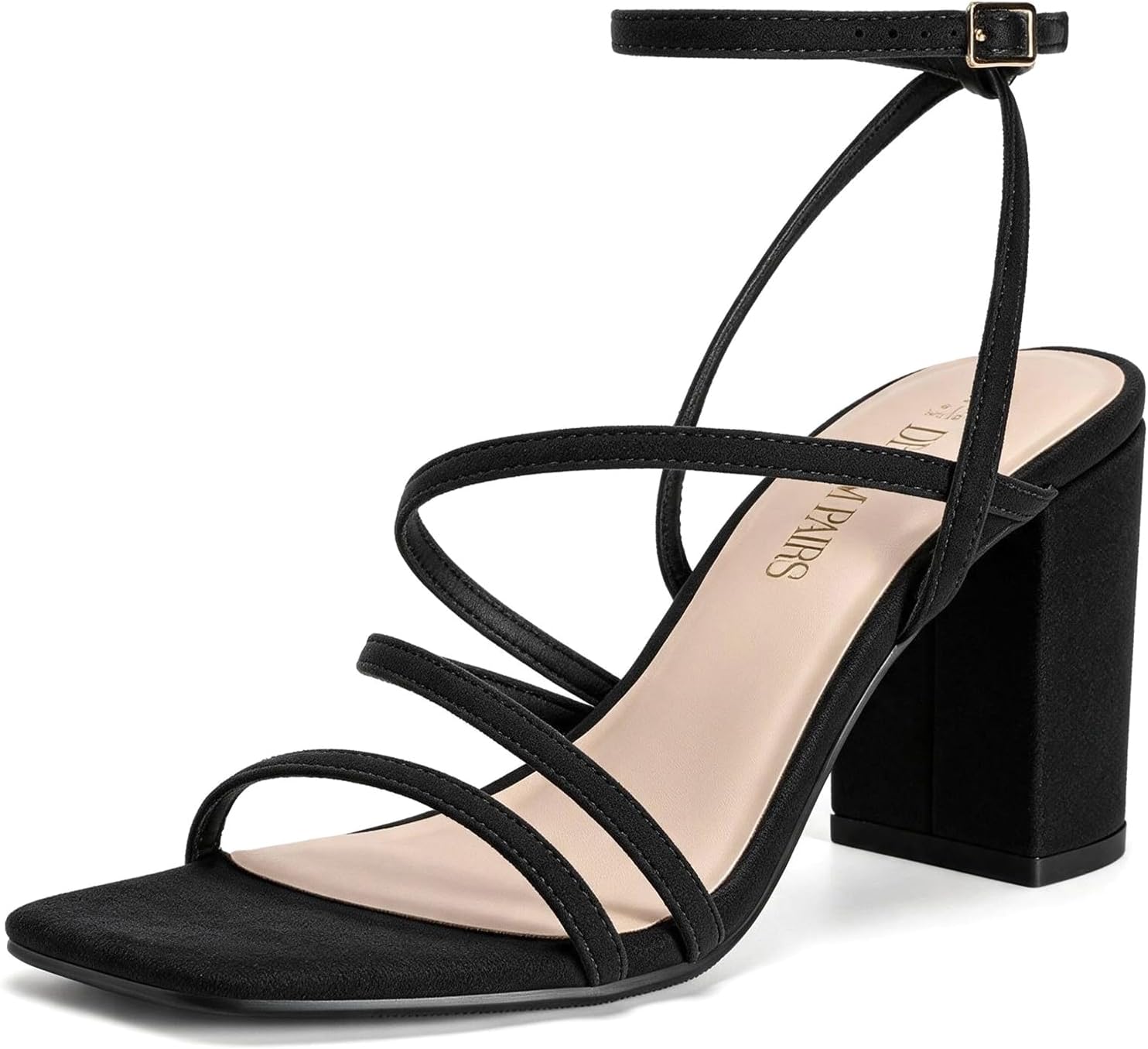 DREAM PAIRS Women's Heels Chunky Block Strappy Square Open Toe Ankle Buckle Heeled Sandals Wedding Party Dress Shoes Indie
