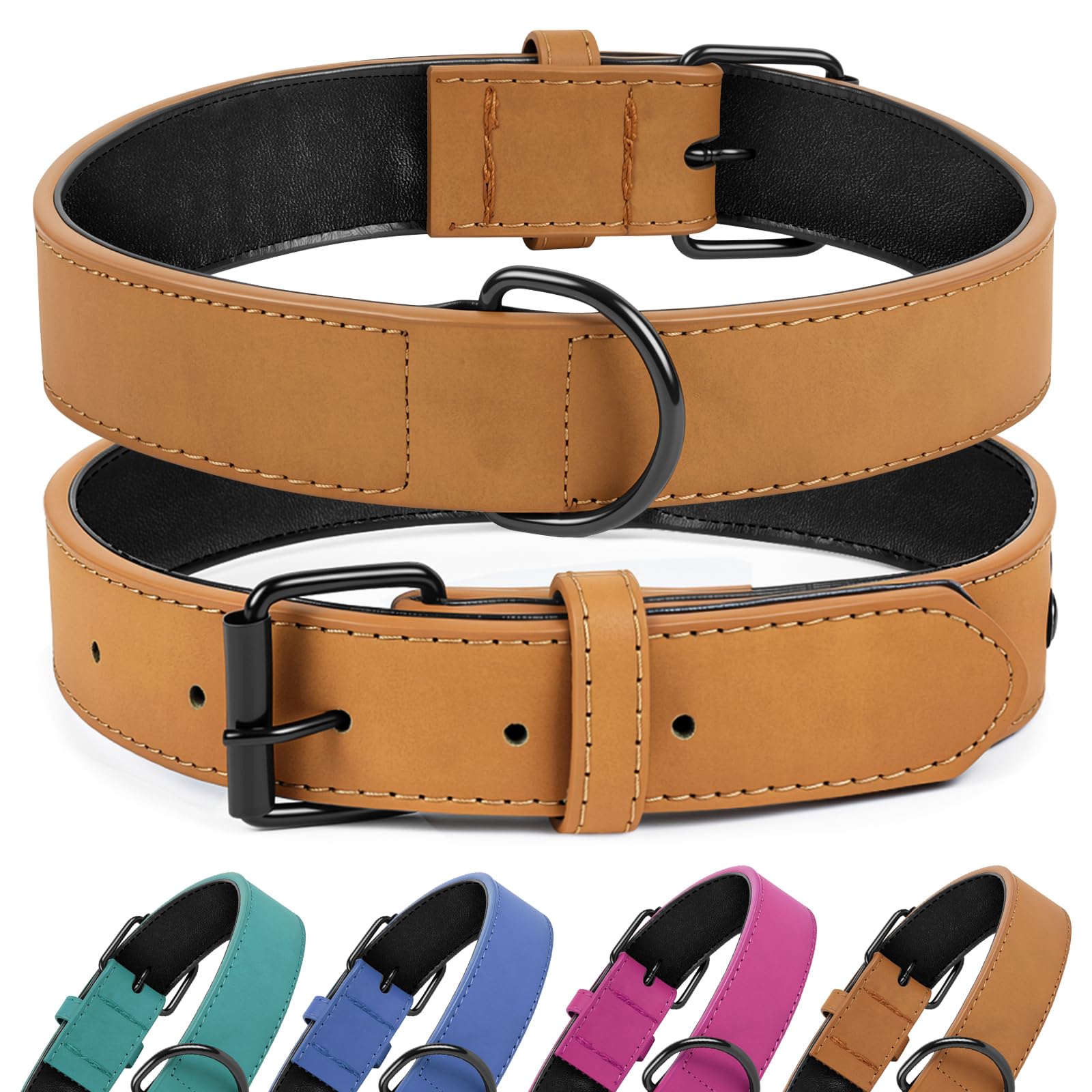 OFFCUP Collar de Cuero para Perros, Marrón, Talla L | Collar de Perro, para Razas de Perros Pequeñas, Medianas y Grandes, 55 x 2,5cm