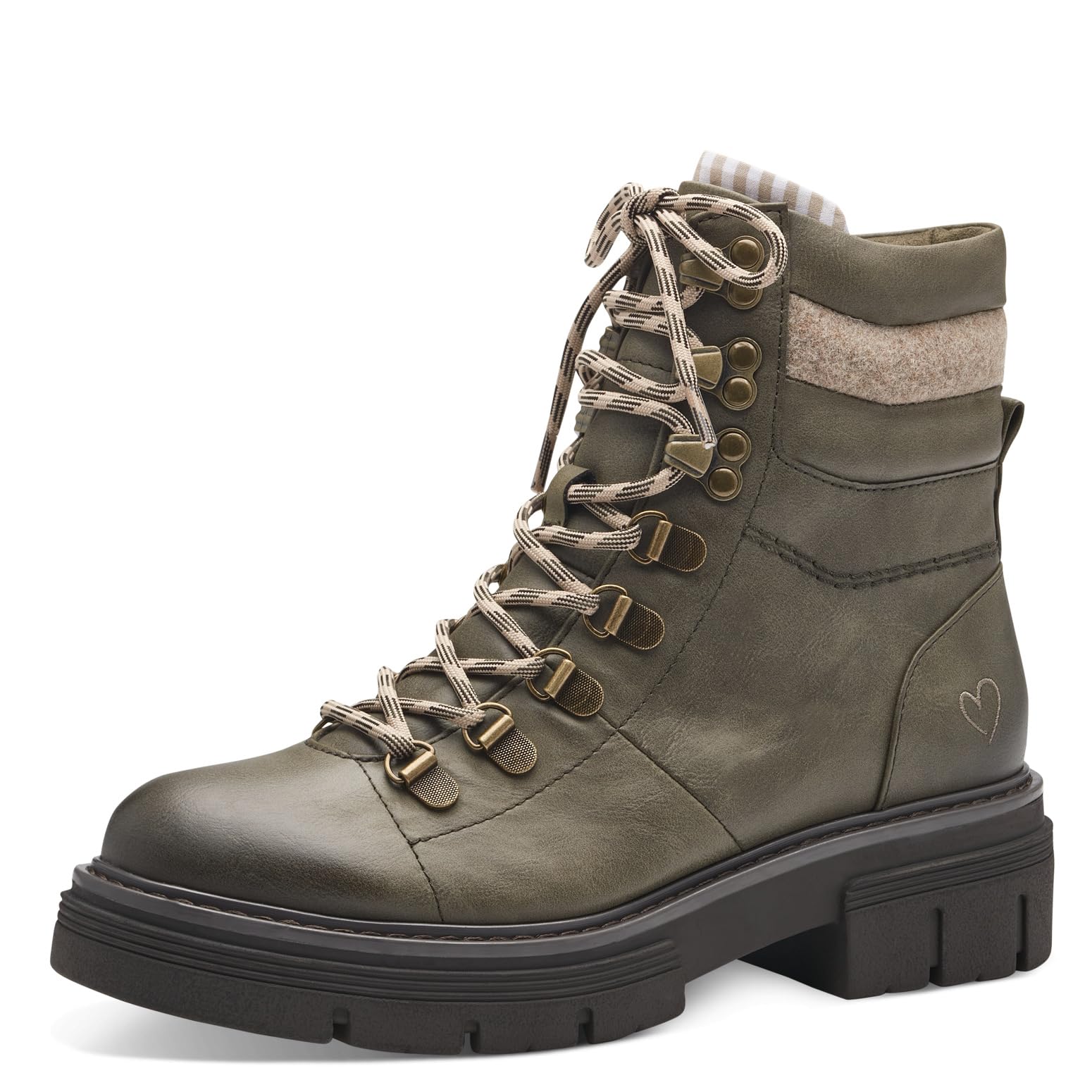 MARCO TOZZI Women's 2-25780-41 Lace Boot Flat, Khaki Comb, 6.5