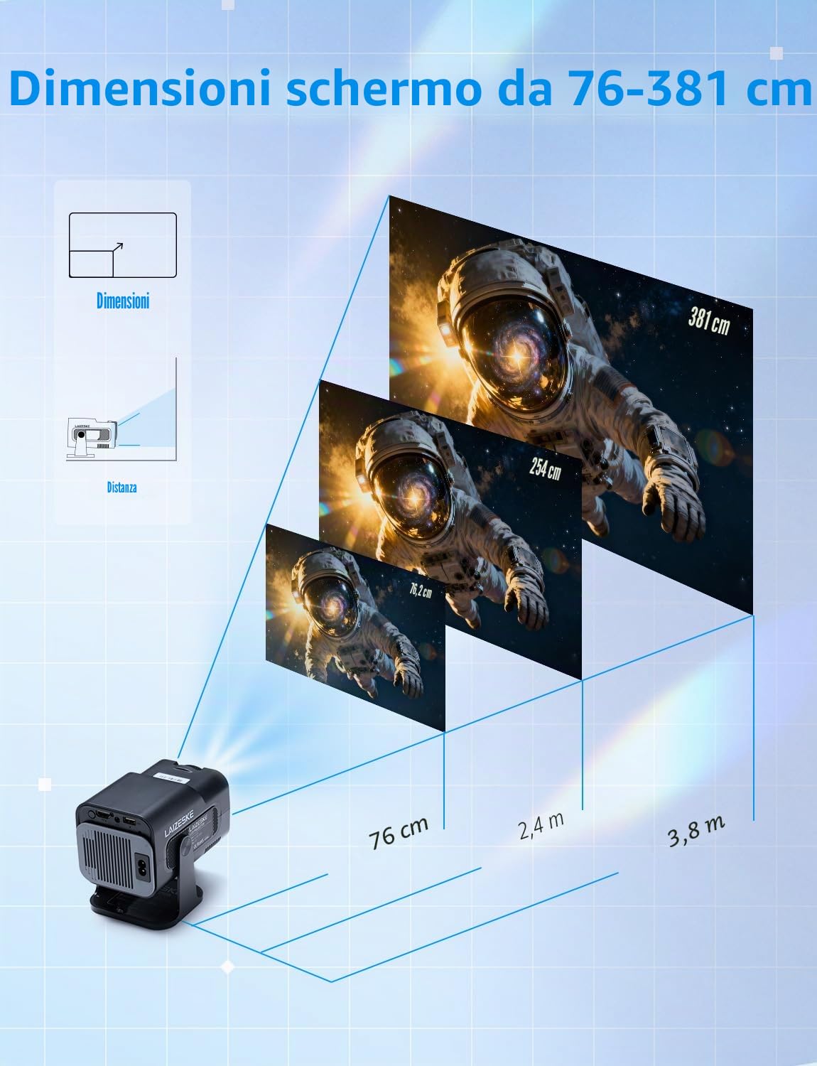 LAIZESKE HY520 Proiettore da disegno,Proiettore smart portatile da 720p per artisti,200 ANSI lumen con Wi-Fi e Bluetooth
