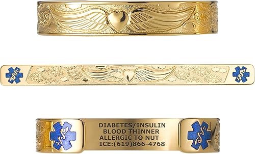 Vista 8 de Divoti Pulseras de alerta médica grabadas personalizadas para mujer, pulsera médica de acero inoxidable, pulsera de identificación médica