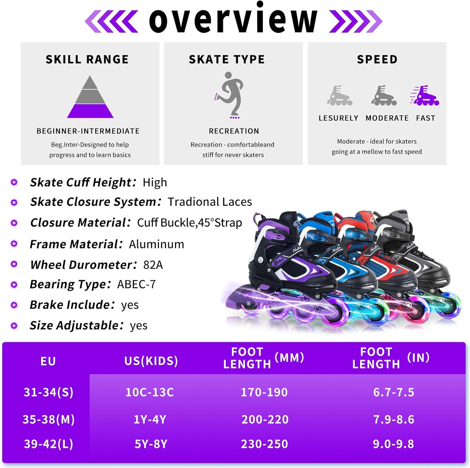 Nattork Blade Roller Skates for Boys with Light Up Wheel, Outdoor & Indoor Illuminating Green Inline Skates for Boys Teenager Youth Ages 6-12 10 11 12, Beginners