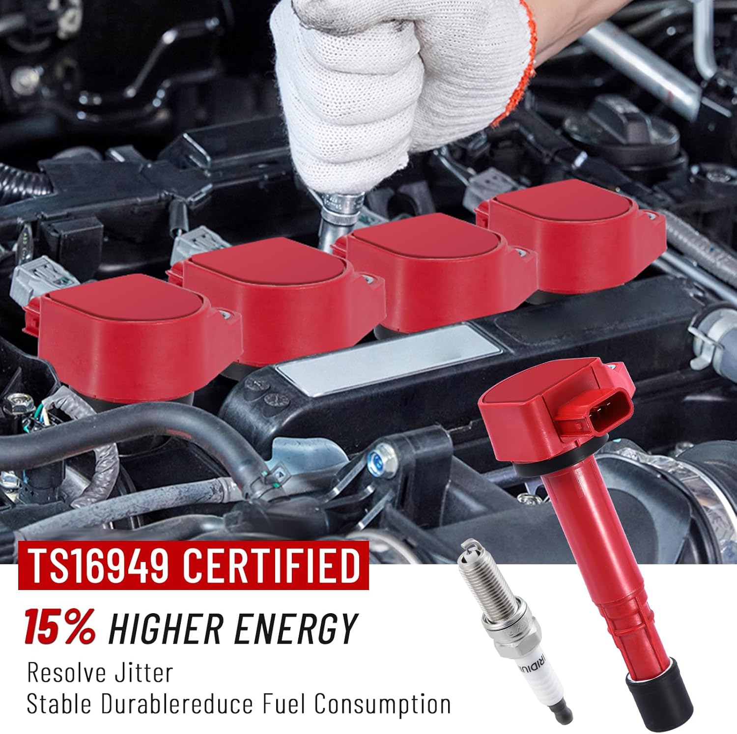 Pindex 6 Pack Ignition Coils and Iridium Spark Plugs,UF400 PK16TT/4503 Coil Pack Kits Compatible with Honda 04-08 Accord 06-08 Ridgeline 03-08 Pilot 04-07 Saturn Vue 01-09 MDX 3.0L 3.5L