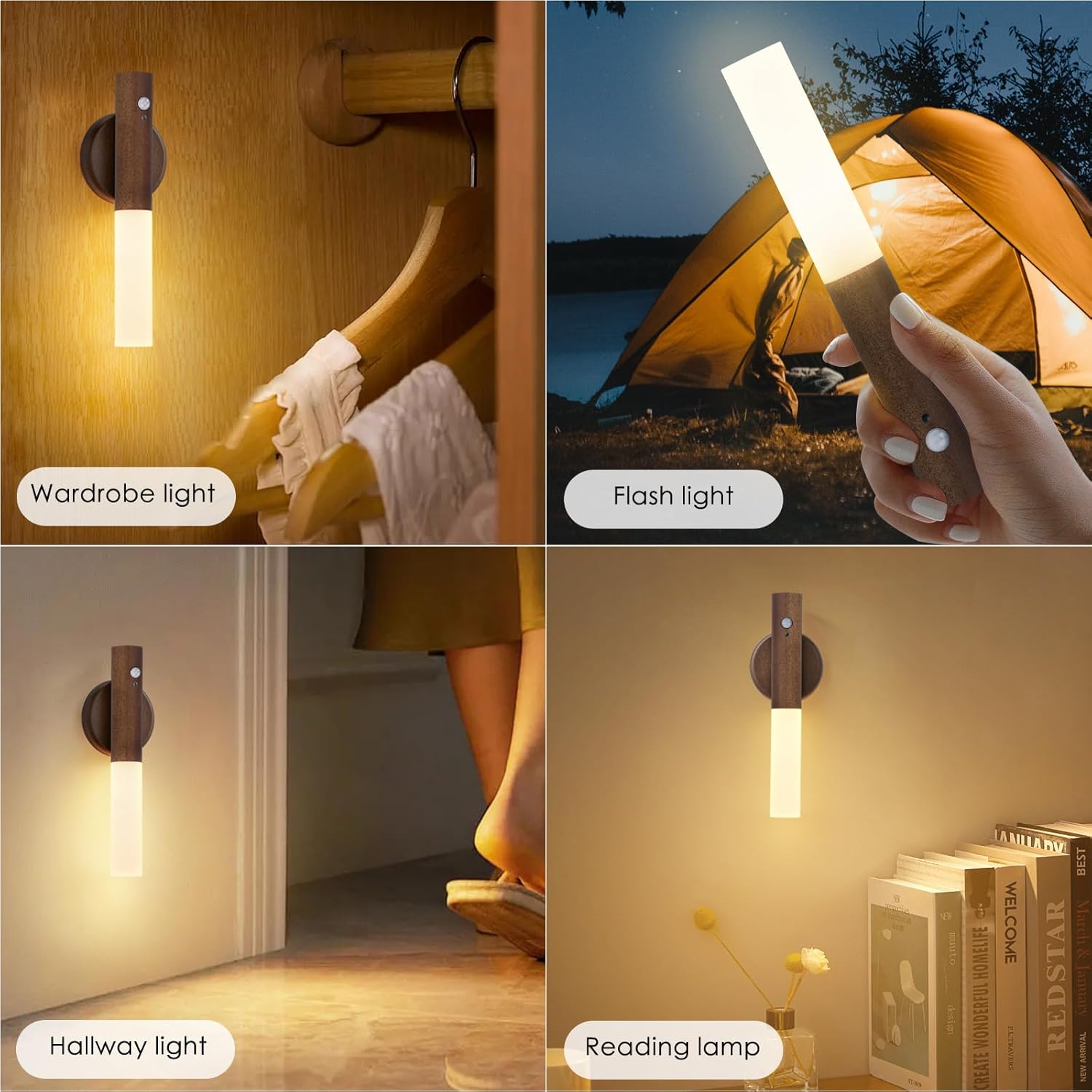 Montford Wall Sconces Set of Two Battery Operated, Motion Sensor Night Light Magnetic Wall Light Rechargeable Wall Sconce, Peel and Stick Sconce Lights for Hallway
