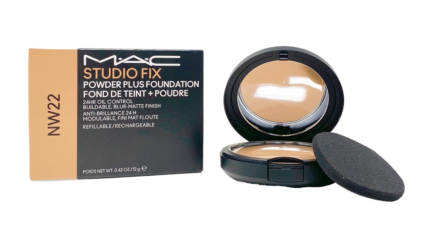 M.A.C Studio Fix Powder Plus Foundation 24 hr Oil Control Refillable - NW22 (Warm beige with rosy undertone for light to medium skin) .42 Oz / 12g