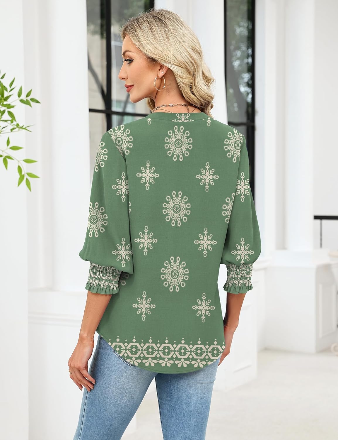 LOMON Button Down Shirts for Women 3/4 Length Sleeve Business Casual Blouses 2026 Summer Tops - Image 4