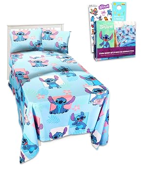 Stitch Twin Size Bedding Set for Toddlers - Lilo and Stitch Twin Bedding Bundle Includes Stitch Sheets with