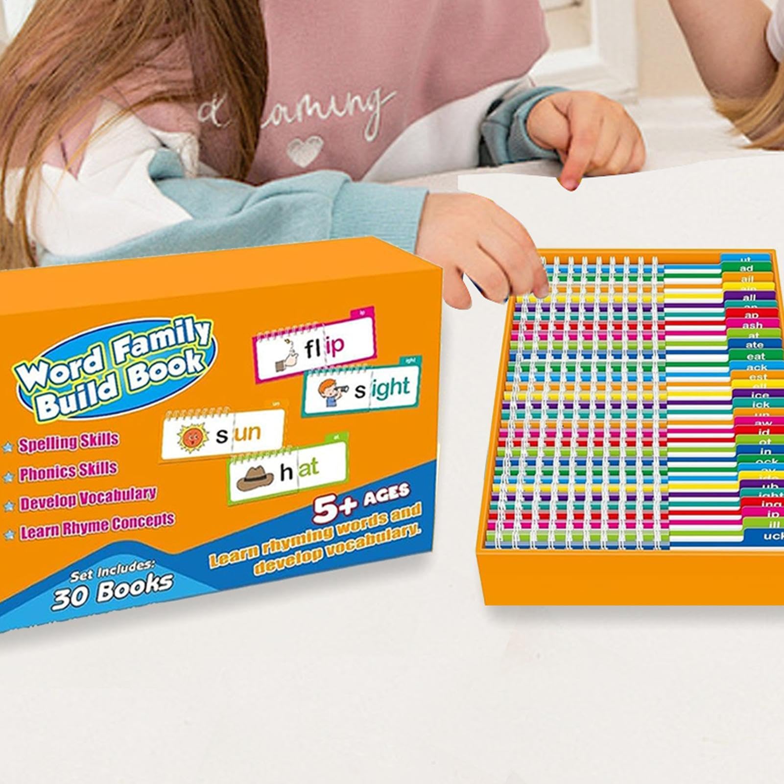 30 Livrations de Lecture et de Rime, Livre de Build de Famille de Mots, Lettres de Mots de Mots Sonne Cartes Flash, Livre d'activité de vocabulaire, Jeux de phonique en Lecture éducative