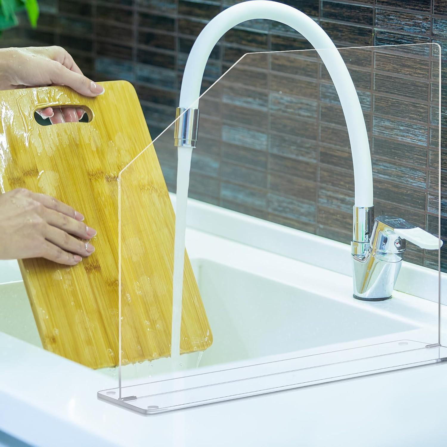 Maxdot 4 Pcs Acrylic Sink Splash Guard Freestanding Panel Barrier with Cutaway Guard Protective Splatter Barrier (15.75" Length, 16" Height, 4.5" Base,Clear)