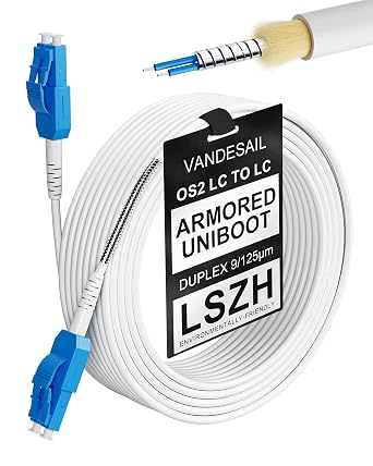 50M OS2 LC to LC Outdoor Armored Fiber Patch Cable, Uniboot Single Mode 9/125m SMF Jumper, LSZH Jacket for 1G/10G SFP+ Transceivers